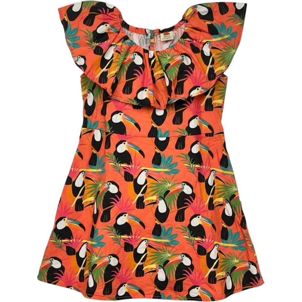 Farm Rio for Anthropologie Kids Orange Toucan Tropical Ruffle Dress Size 2
